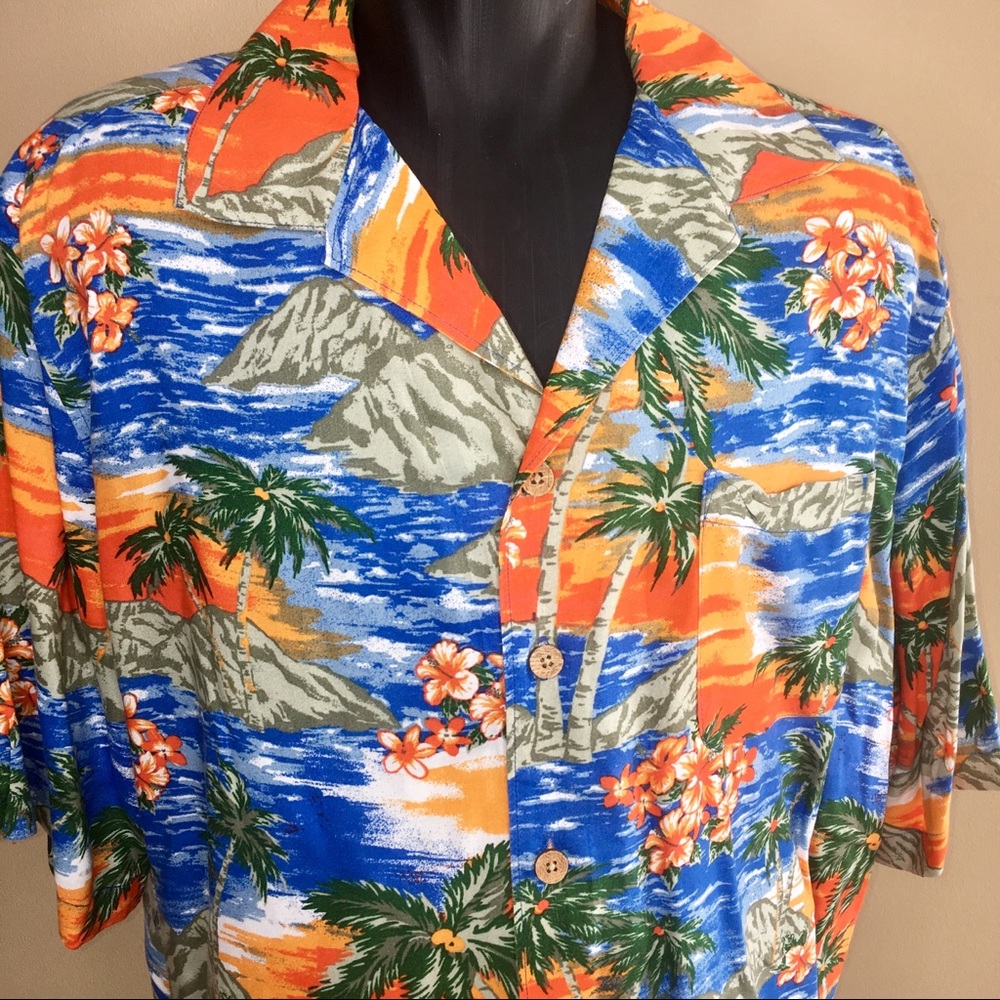 KING SIZE Mens Orange Hawaii Shirt 2XL TALL